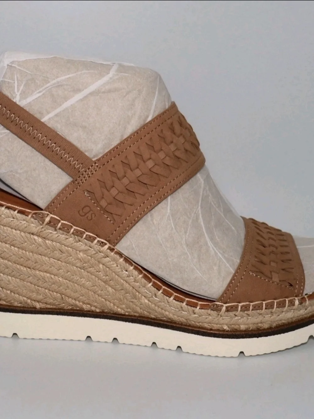 Gentle Souls Elyssa Two-Band Braided Wedge Sandals, Mushroom, Size 9 (GSS2066SU)